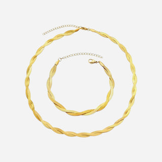 Flettet Flad Slange Choker + Armbånd Gavesæt 18K Guldbelagt