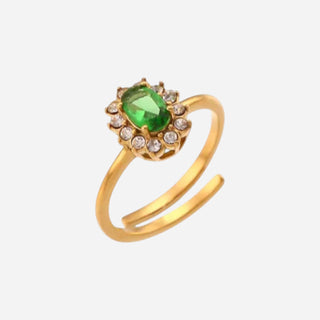 Floral Green Zirkonia Ring 18K Guldbelagt