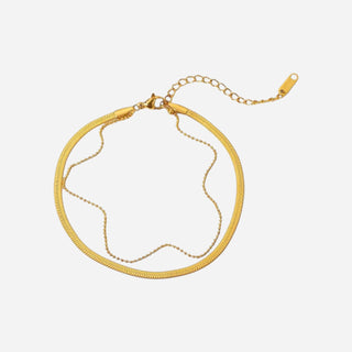 Flad Slange Ankelkæde + Chain Layer Gavesæt 18K Guldbelagt