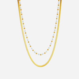 Flad Slange Choker + Beaded Pearl Gavesæt 18K Guldbelagt