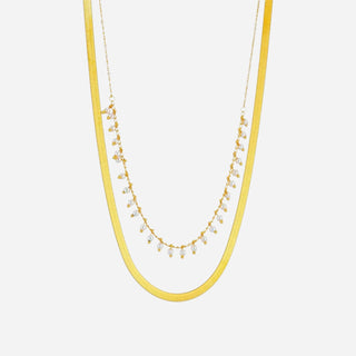 Flad slange Choker + Pearl Gavesæt 18K Guldbelagt