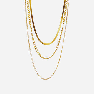 Panzer + Slange + Figaro Choker Gavesæt 18K Guldbelagt