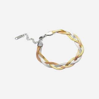 Triple Flettet Flad Slange Armbånd 18K Rosa/Guldbelagt 7mm