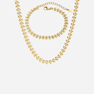 Golden Olive Leaf Halskæde + Armbånd Gavesæt 18K Guldbelagt