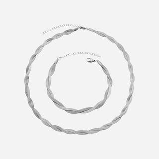 Flettet Flad Slange Choker + Armbånd Gavesæt