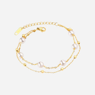 Curb Layer Pearl Chain Armbånd 18K Guldbelagt