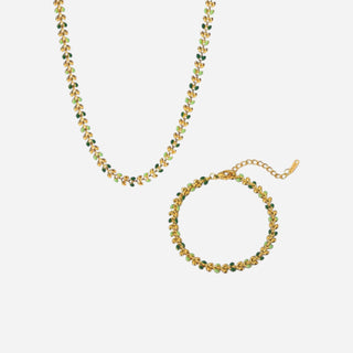 Olive Leaves Halskæde + Armbånd Gavesæt 18K Guldbelagt