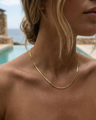 Flad Slange Choker 18K Guldbelagt 3mm