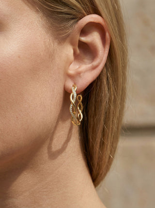 Round Wave Crystal Hoops 18K Guldbelagt