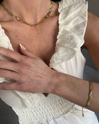 Flettet Flad Slange Choker + Armbånd Gavesæt 18K Guldbelagt