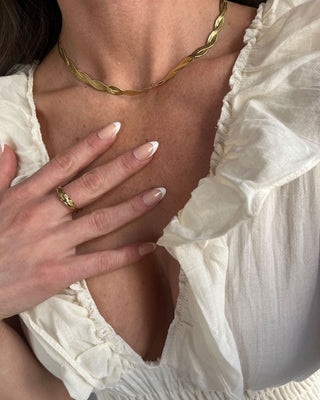 Flettet Flad Slange Choker 18K Guldbelagt 4mm