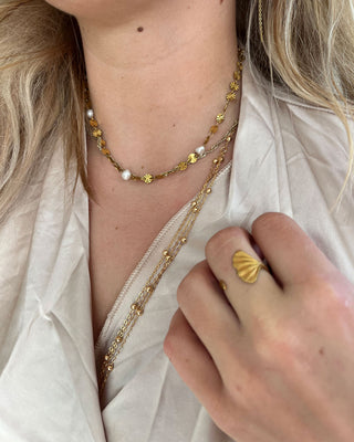 Sunburst Ferskvandsperle Halskæde 18K Guldbelagt