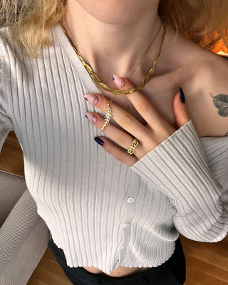 Flettet Flad Slange Choker 18K Guldbelagt 4mm