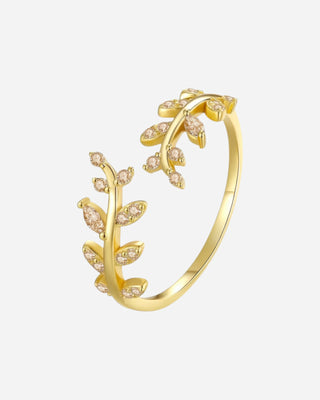Champagne Zirkonia Leaf Ring 18K Guldbelagt