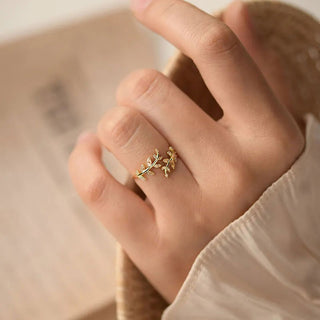 Champagne Zirkonia Leaf Ring 18K Guldbelagt