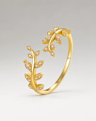 Champagne Zirkonia Leaf Ring 18K Guldbelagt