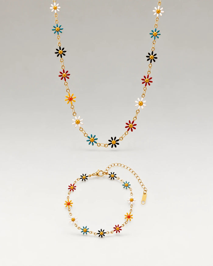 Daisy Summer Halskæde + Armbånd Gavesæt 18K Guldbelagt