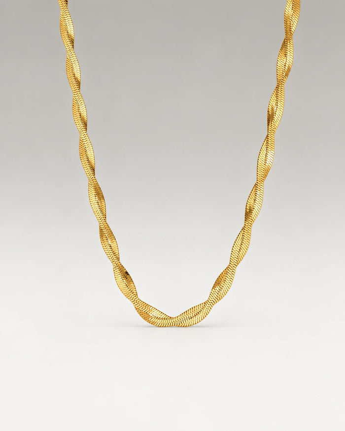 Flettet Flad Slange Choker 18K Guldbelagt 4mm