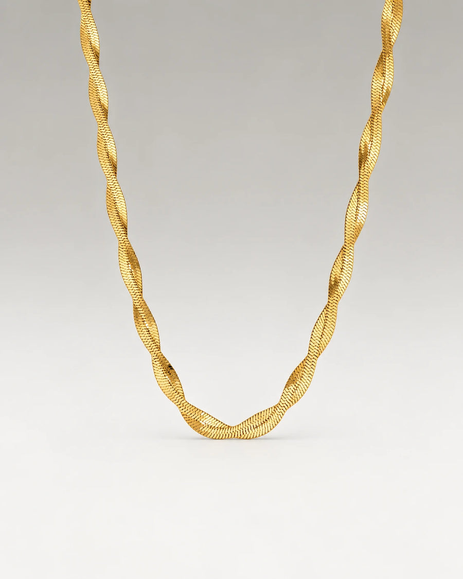 Flettet Flad Slange Choker 18K Guldbelagt 4mm