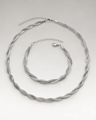 Flettet Flad Slange Choker + Armbånd Gavesæt