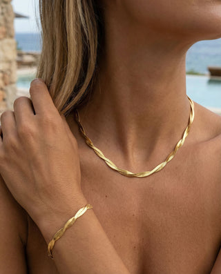 Flettet Flad Slange Armbånd 18K Guldbelagt 4mm