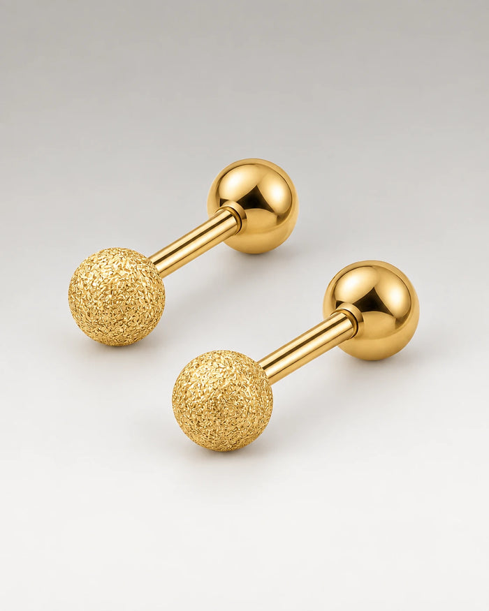 Small Frosted Beads Ørestikker 18K Guldbelagt