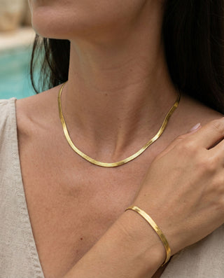 Flad Slange Choker 18K Guldbelagt 4mm