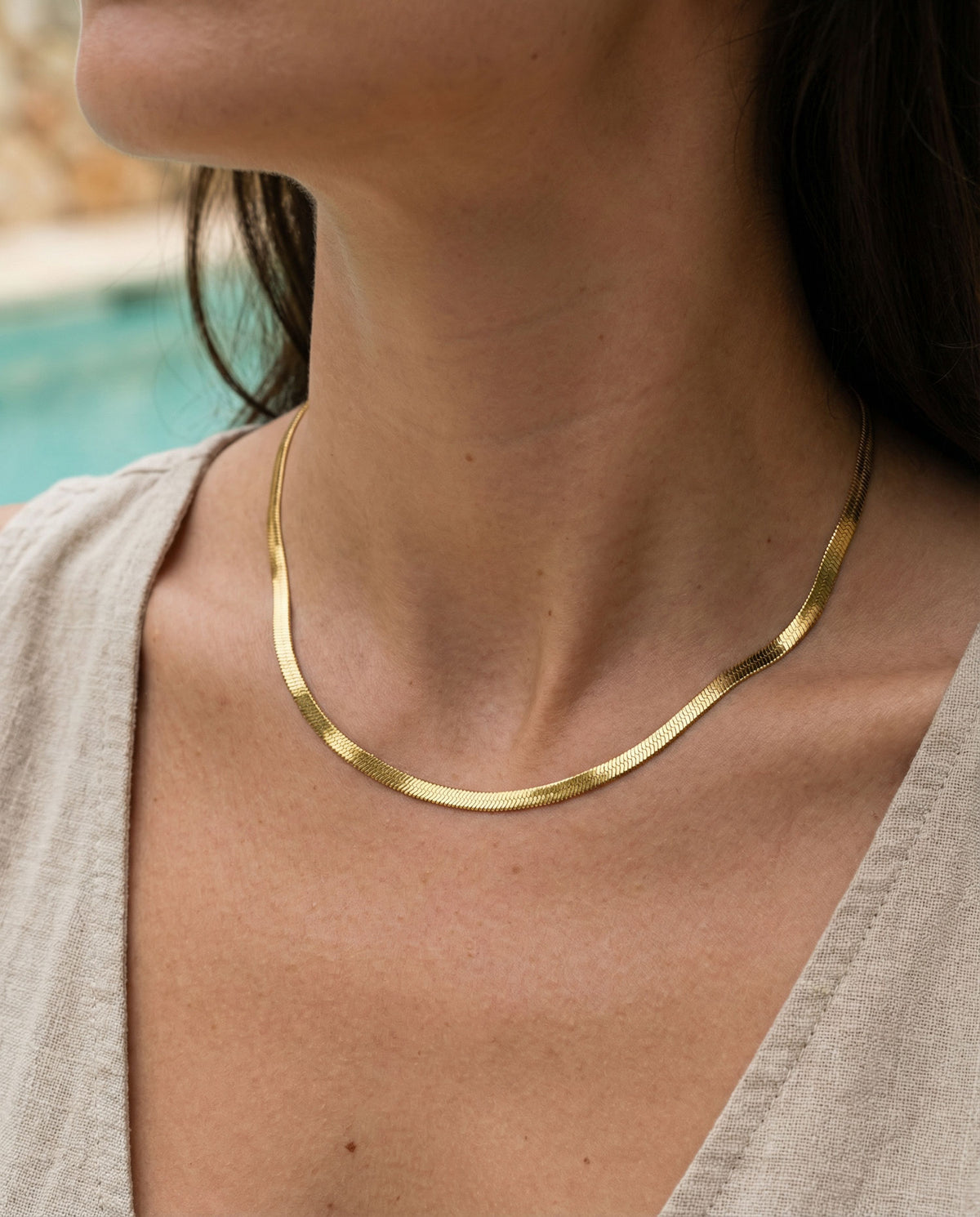 Flad Slange Choker 18K Guldbelagt 4mm