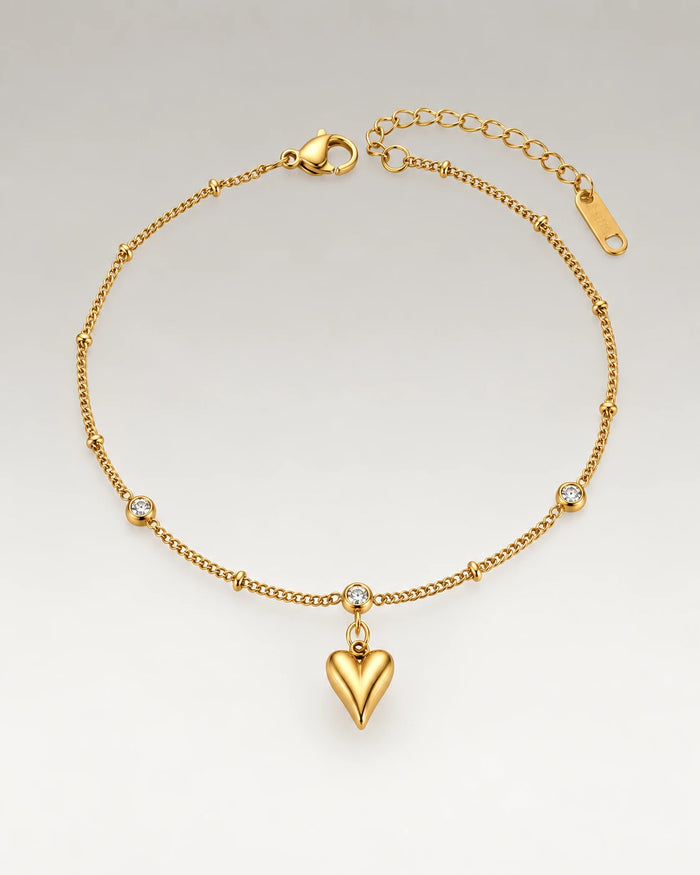 Heart Charm Ankelkæde 18K Guldbelagt