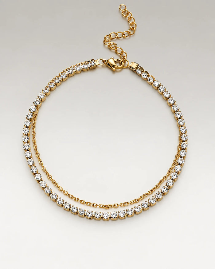 Krystal Zirkonia Ankelkæde 18K Guldbelagt 3mm