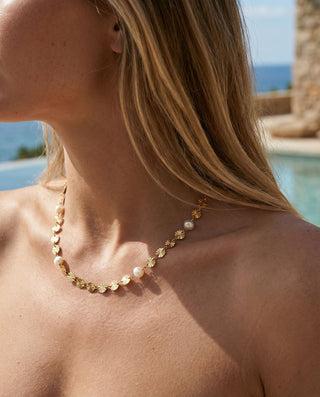 Sunburst Ferskvandsperle Halskæde 18K Guldbelagt