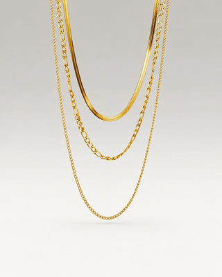 Panzer + Slange + Figaro Choker Gavesæt 18K Guldbelagt