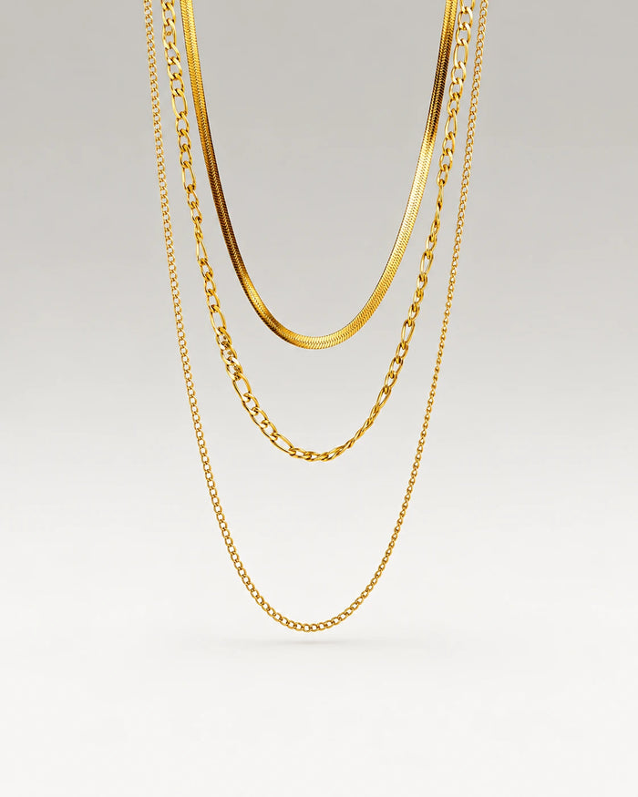 Panzer + Slange + Figaro Choker Gavesæt 18K Guldbelagt
