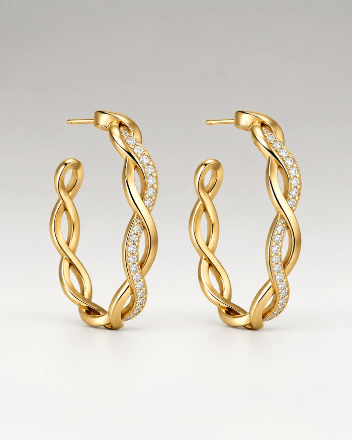 Round Wave Crystal Hoops 18K Guldbelagt