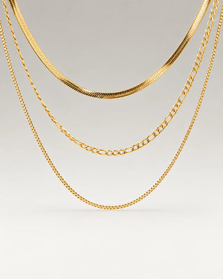 Slange + Figaro + Box Choker Gavesæt 18K Guldbelagt