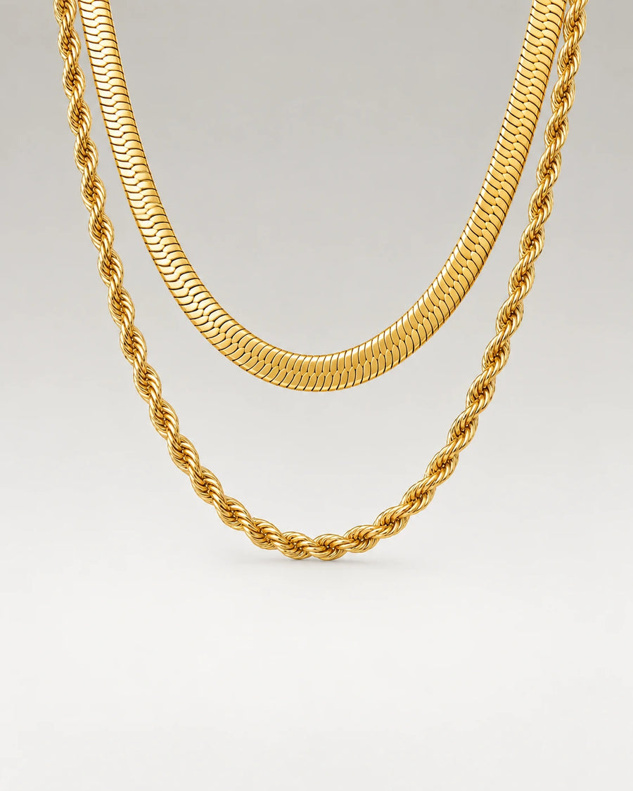 Slange Choker + Rope Gavesæt 18K Guldbelagt 2mm
