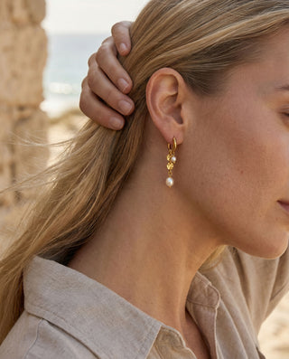 Sunburst Ferskvandsperle Øreringe 18K Guldbelagt