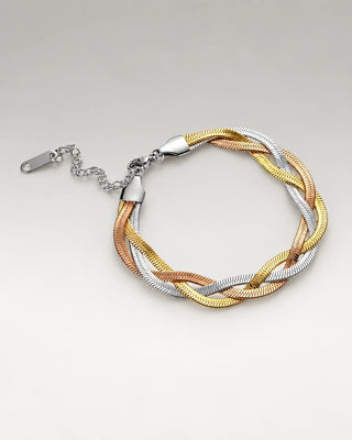 Triple Flettet Flad Slange Armbånd 18K Rosa/Guldbelagt 7mm