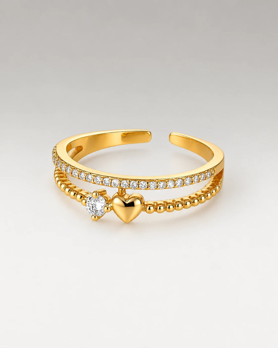 Zirkonia Beaded Heart Ring 18K Guldbelagt