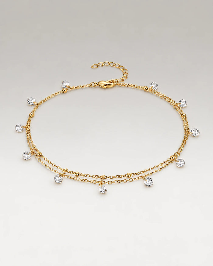Zirkonia Beads Ankelkæde 18K Guldbelagt