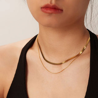 Flad Slange Layer Choker Gavesæt 18K Guldbelagt